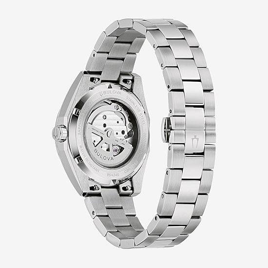 Bulova Surveyor Mens Automatic Silver Tone Stainless Steel Bracelet Watch 96a345