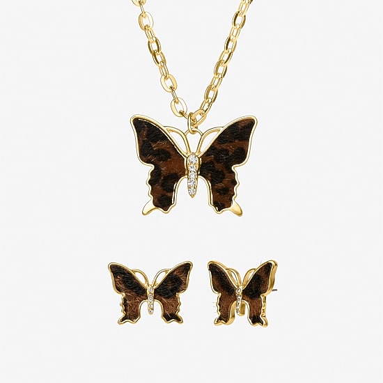 JS Jessica Simpson Womens Glass Butterfly 3-pc. Pendant Necklace Set