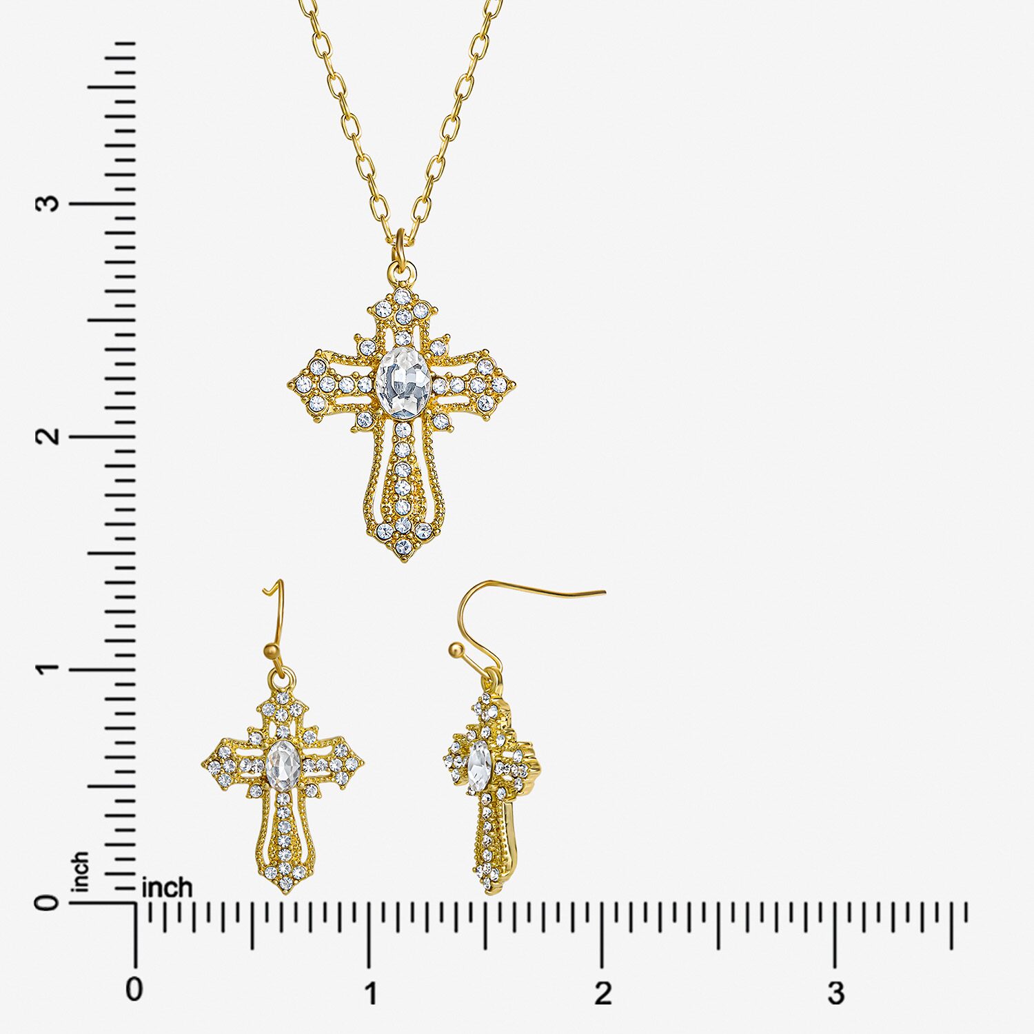 JS Jessica Simpson Womens Glass Cross 3-pc. Pendant Necklace Set
