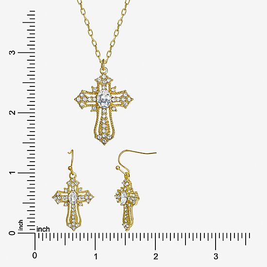 JS Jessica Simpson Womens Glass Cross 3-pc. Pendant Necklace Set
