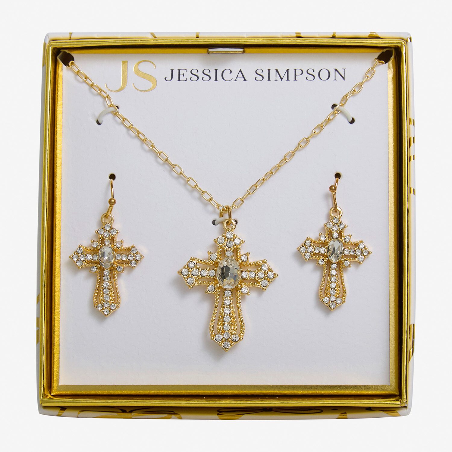 JS Jessica Simpson Womens Glass Cross 3-pc. Pendant Necklace Set