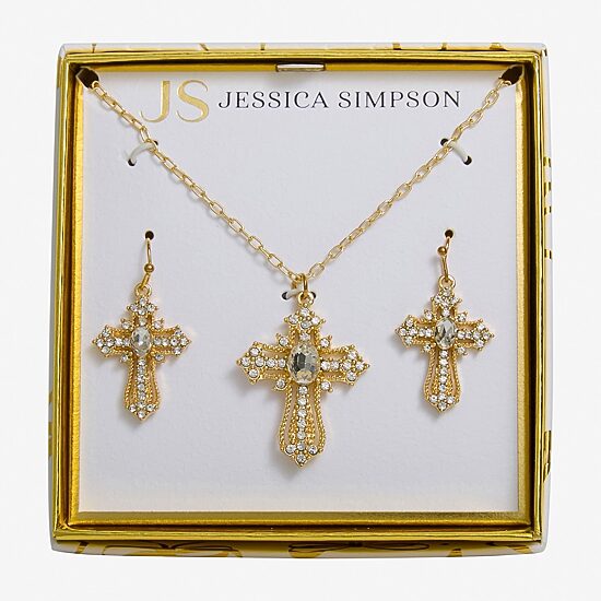 JS Jessica Simpson Womens Glass Cross 3-pc. Pendant Necklace Set