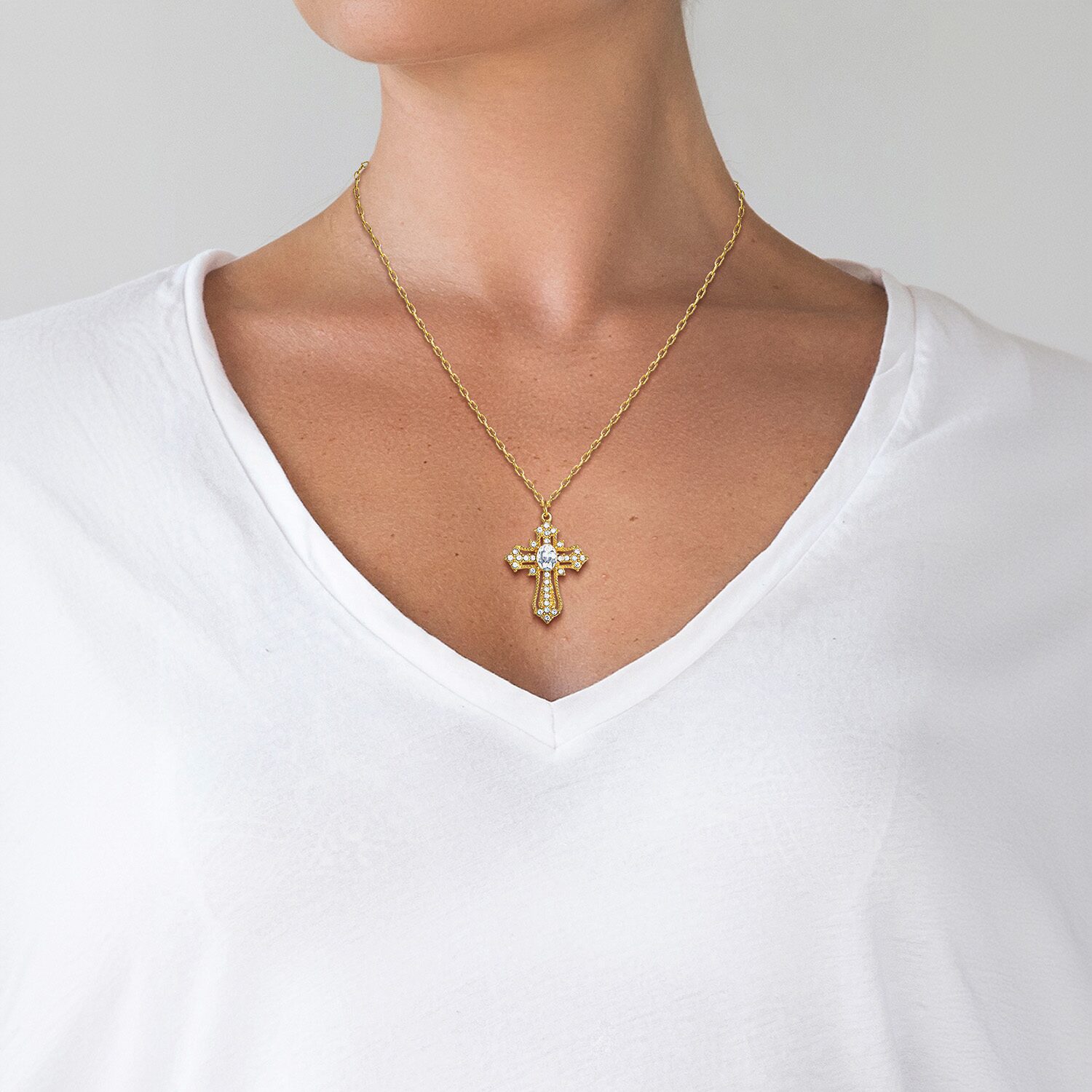 JS Jessica Simpson Womens Glass Cross 3-pc. Pendant Necklace Set
