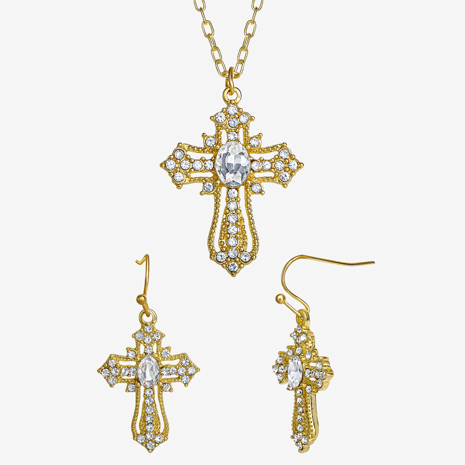 JS Jessica Simpson Womens Glass Cross 3-pc. Pendant Necklace Set