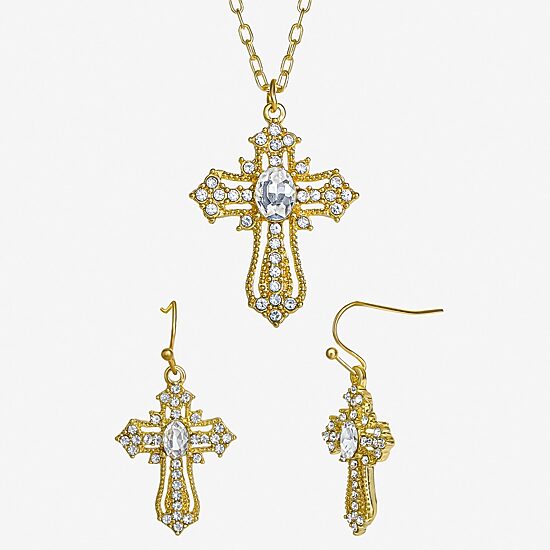 JS Jessica Simpson Womens Glass Cross 3-pc. Pendant Necklace Set