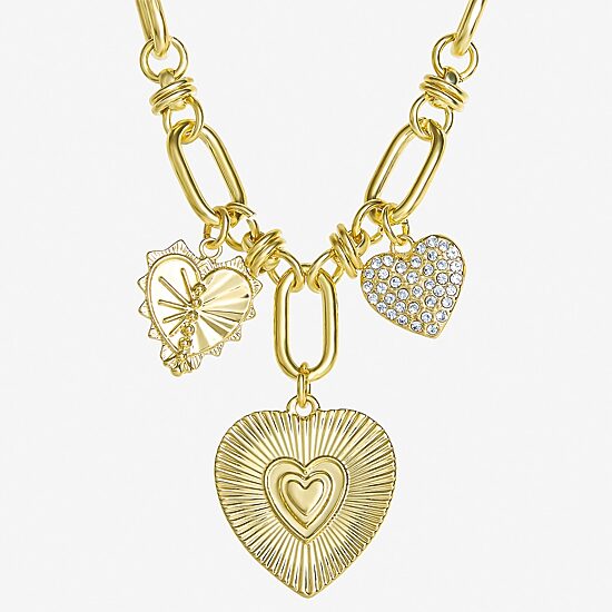 JS Jessica Simpson Womens Crystal Heart 17 Inch Pendant Necklace
