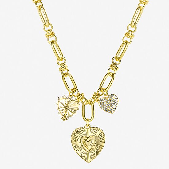 JS Jessica Simpson Womens Crystal Heart 17 Inch Pendant Necklace