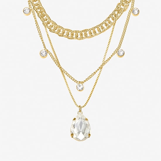 JS Jessica Simpson Womens Crystal Pear Pendant Necklace