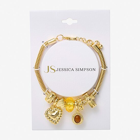 JS Jessica Simpson Womens Brown Crystal Charm Bracelet