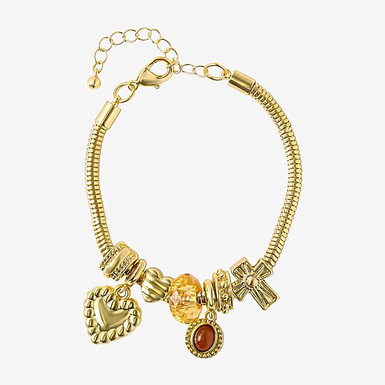 JS Jessica Simpson Womens Brown Crystal Charm Bracelet