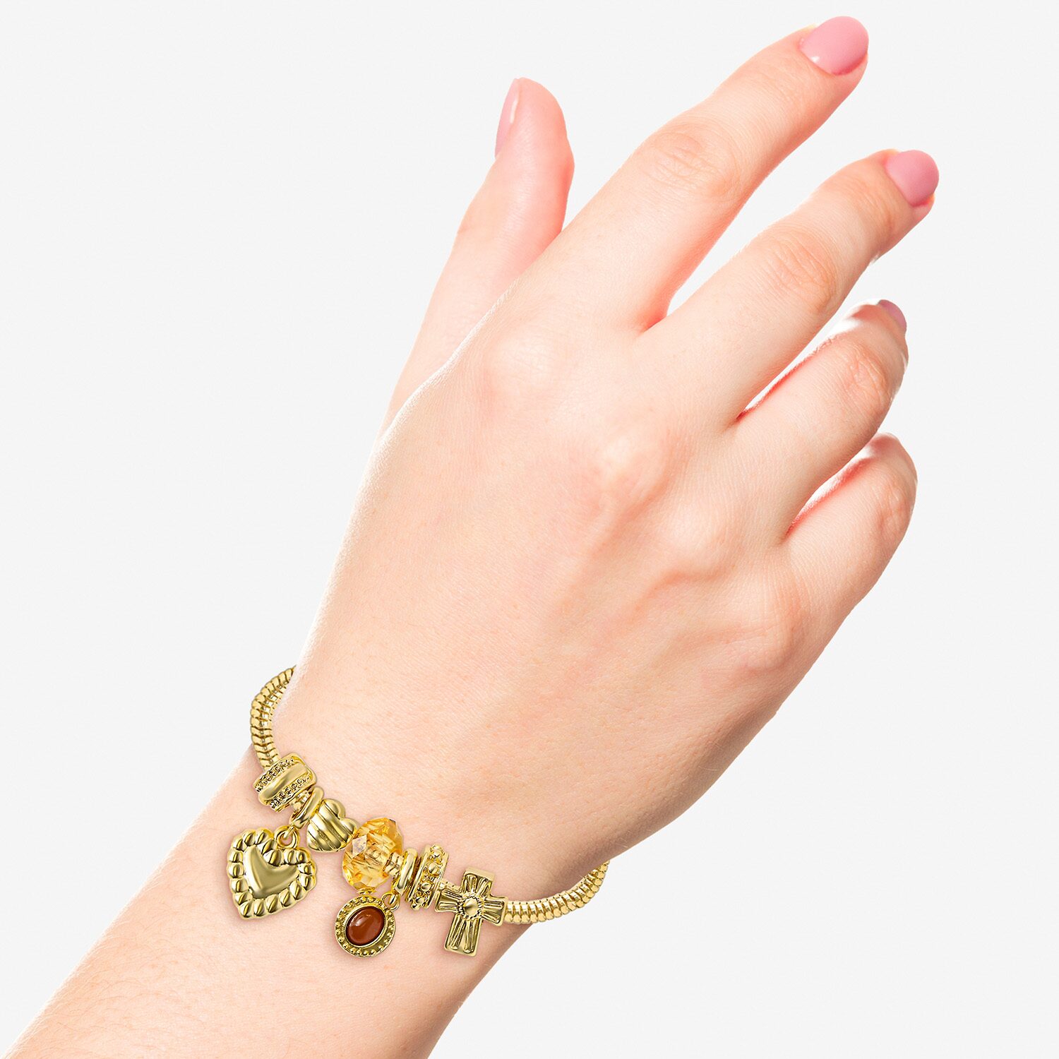 JS Jessica Simpson Womens Brown Crystal Charm Bracelet