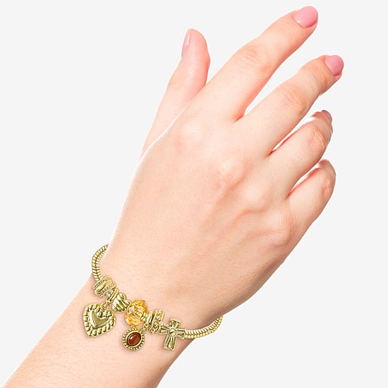 JS Jessica Simpson Womens Brown Crystal Charm Bracelet