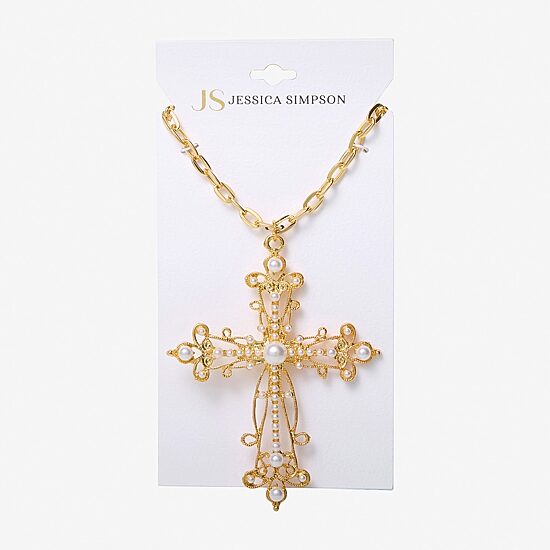 JS Jessica Simpson Womens White Cross 20 Inch Pendant Necklace