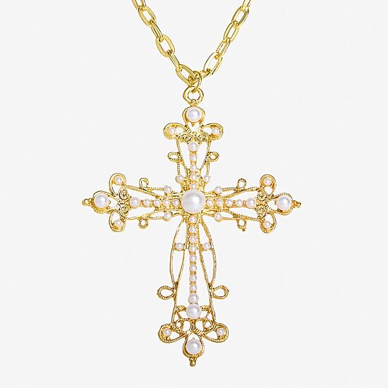 JS Jessica Simpson Womens White Cross 20 Inch Pendant Necklace