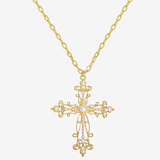 JS Jessica Simpson Womens White Cross 20 Inch Pendant Necklace