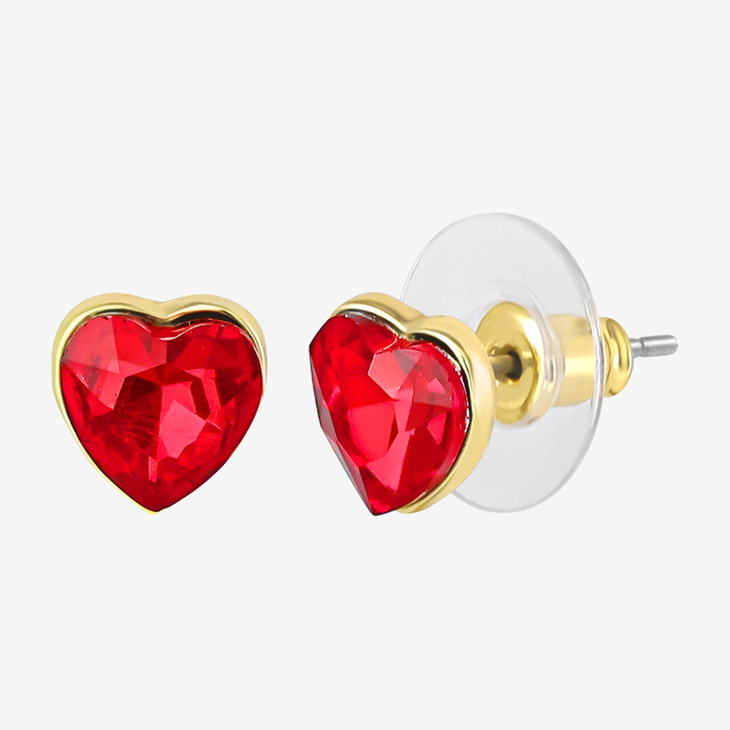 JS Jessica Simpson Gold Tone Collar Necklace  & Stud Earring Womens Multi Color Glass Heart 3-pc. Jewelry Set