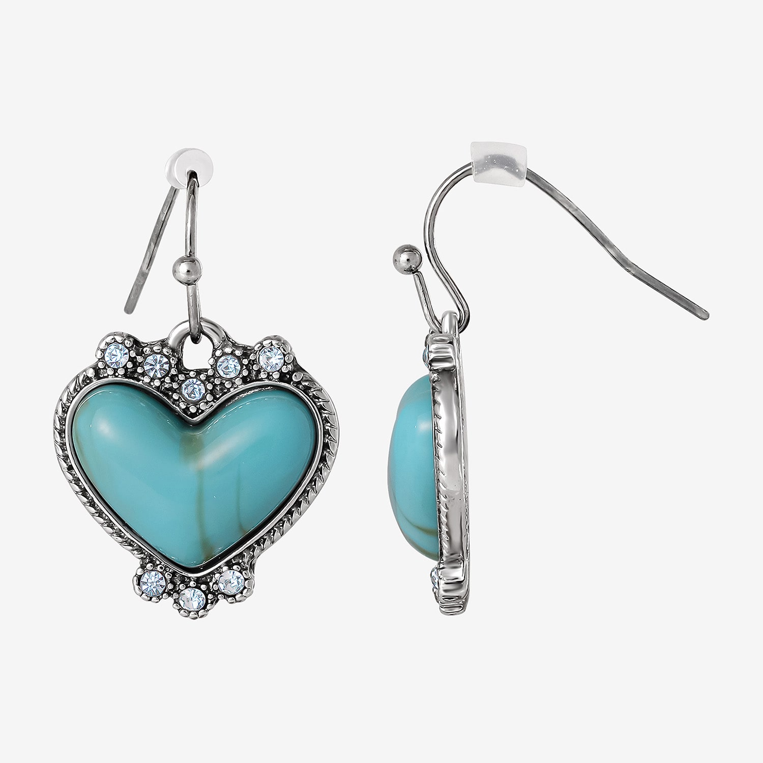 JS Jessica Simpson Silver Tone Pendant Necklace & Stud Earring Womens Multi Color Glass Heart 3-pc. Jewelry Set