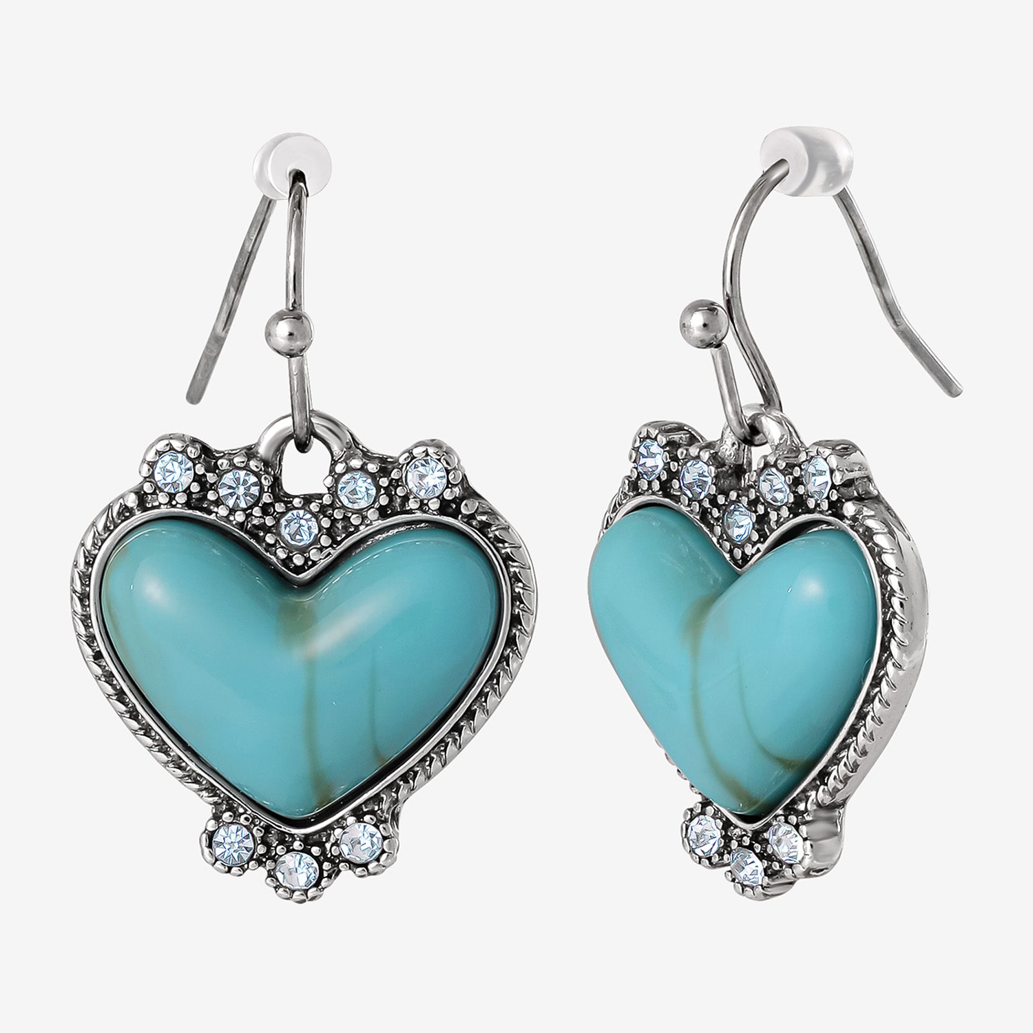 JS Jessica Simpson Silver Tone Pendant Necklace & Stud Earring Womens Multi Color Glass Heart 3-pc. Jewelry Set