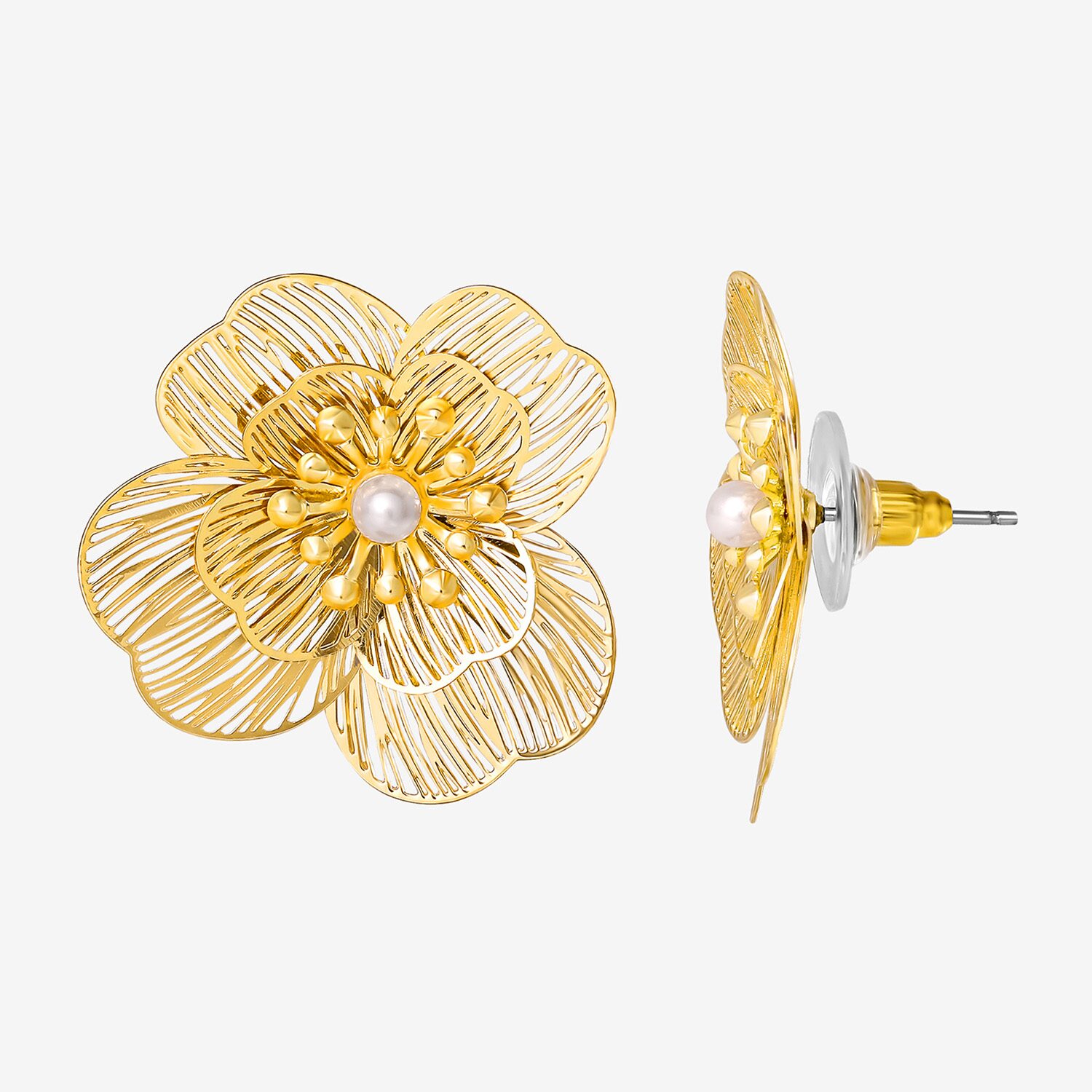 JS Jessica Simpson Gold Tone Pendant Necklace & Stud Earring Womens White Simulated Pearl Flower 3-pc. Jewelry Set