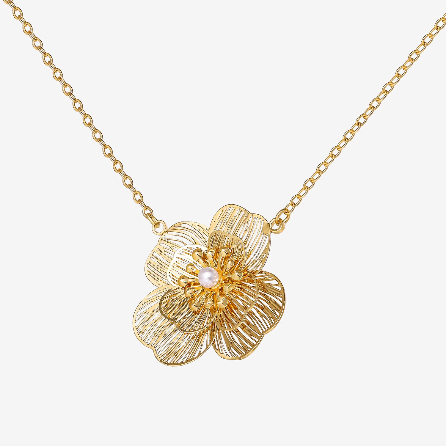 JS Jessica Simpson Gold Tone Pendant Necklace & Stud Earring Womens White Simulated Pearl Flower 3-pc. Jewelry Set