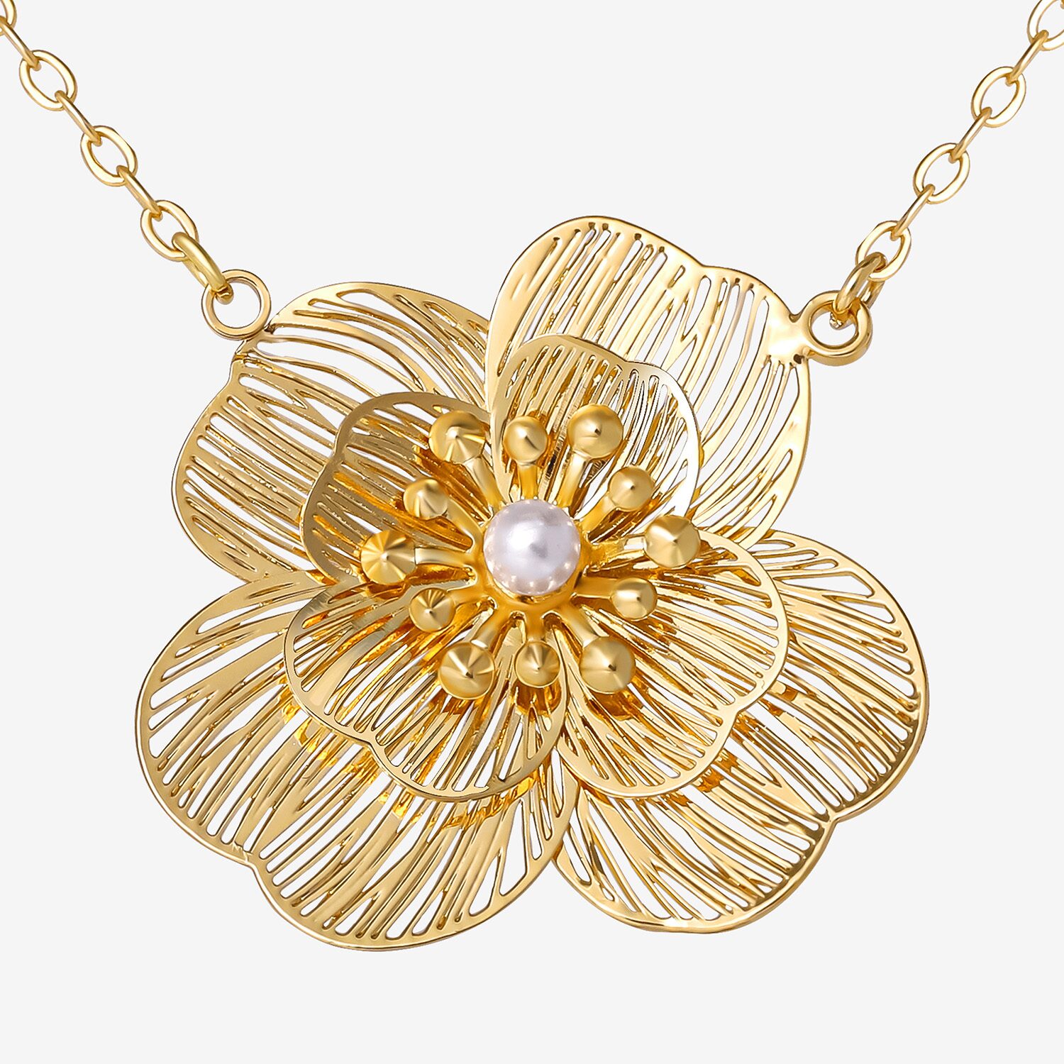 JS Jessica Simpson Gold Tone Pendant Necklace & Stud Earring Womens White Simulated Pearl Flower 3-pc. Jewelry Set
