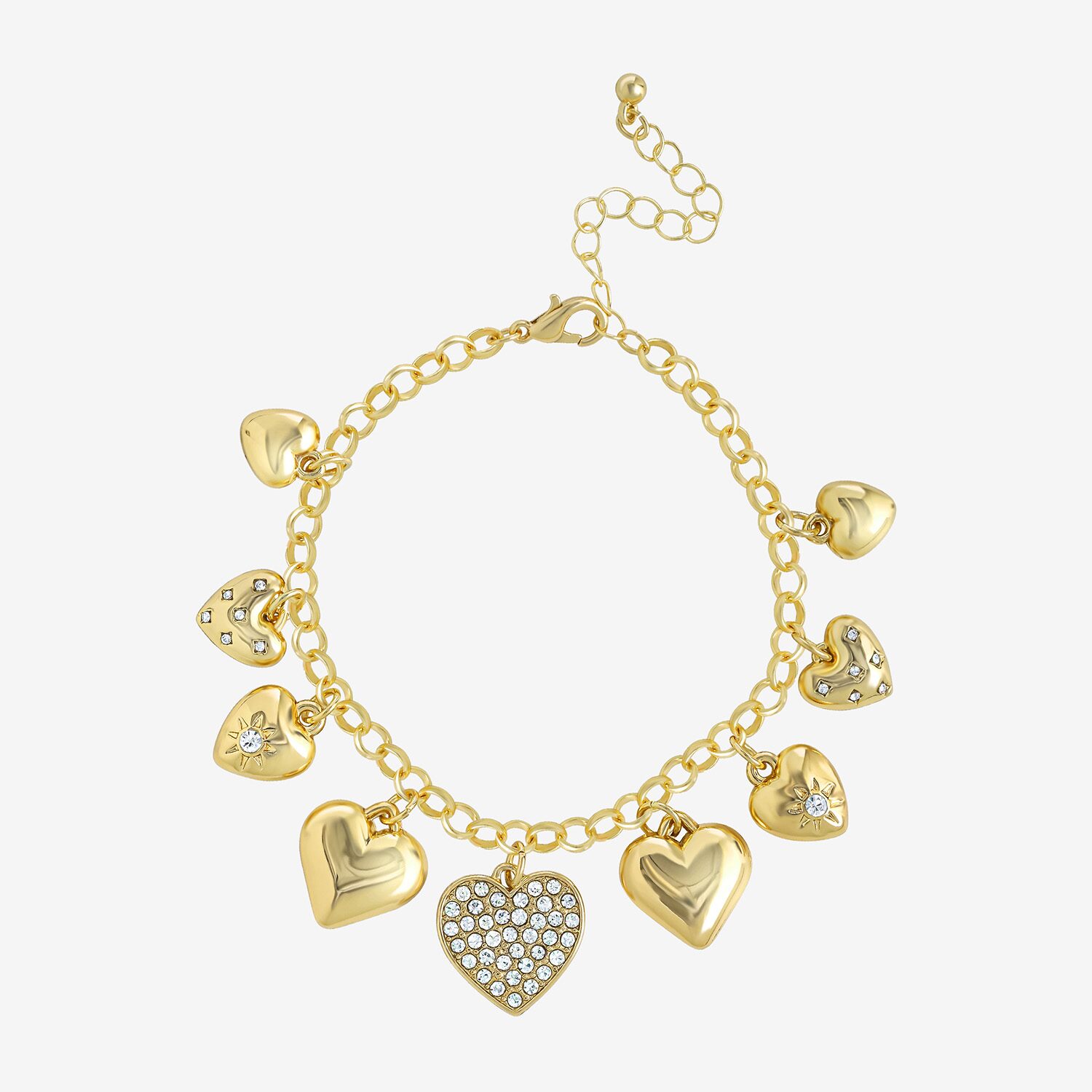 JS Jessica Simpson Gold Tone Charm Bracelet & Drop Earring Womens Crystal Heart 3-pc. Jewelry Set