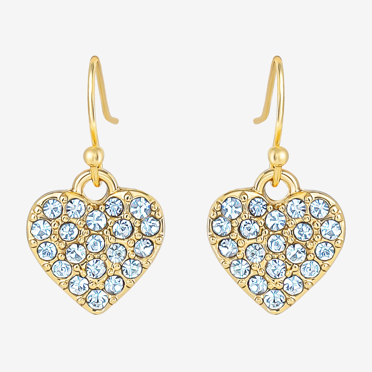JS Jessica Simpson Gold Tone Charm Bracelet & Drop Earring Womens Crystal Heart 3-pc. Jewelry Set