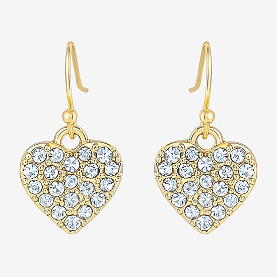 JS Jessica Simpson Gold Tone Charm Bracelet & Drop Earring Womens Crystal Heart 3-pc. Jewelry Set