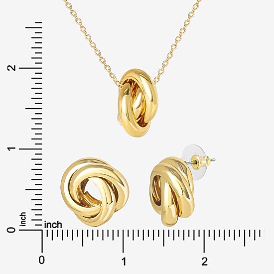 JS Jessica Simpson Gold Tone Pendant Necklace & Stud Earring Womens Knot 3-pc. Jewelry Set