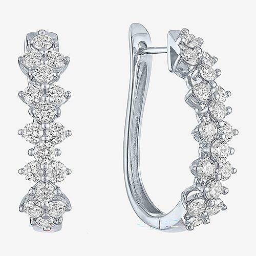 (G-H / Si2 I1) Womens 2 CT. T.W. Lab Grown White Diamond 10K Gold 24.5mm Hoop Earrings, One Size, White