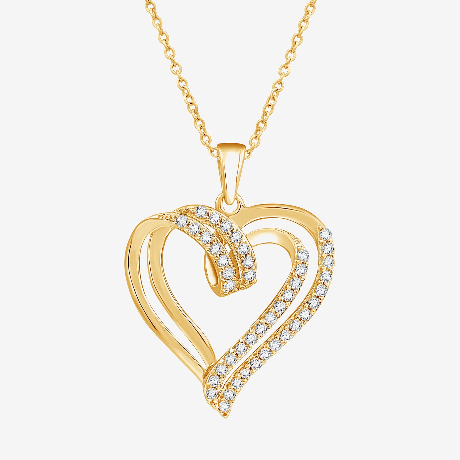 (F / Si1-Si2) Womens 1/4 CT. T.W. Lab Grown White Diamond 14K Gold Over Brass Heart 18 Inch Pendant Necklace