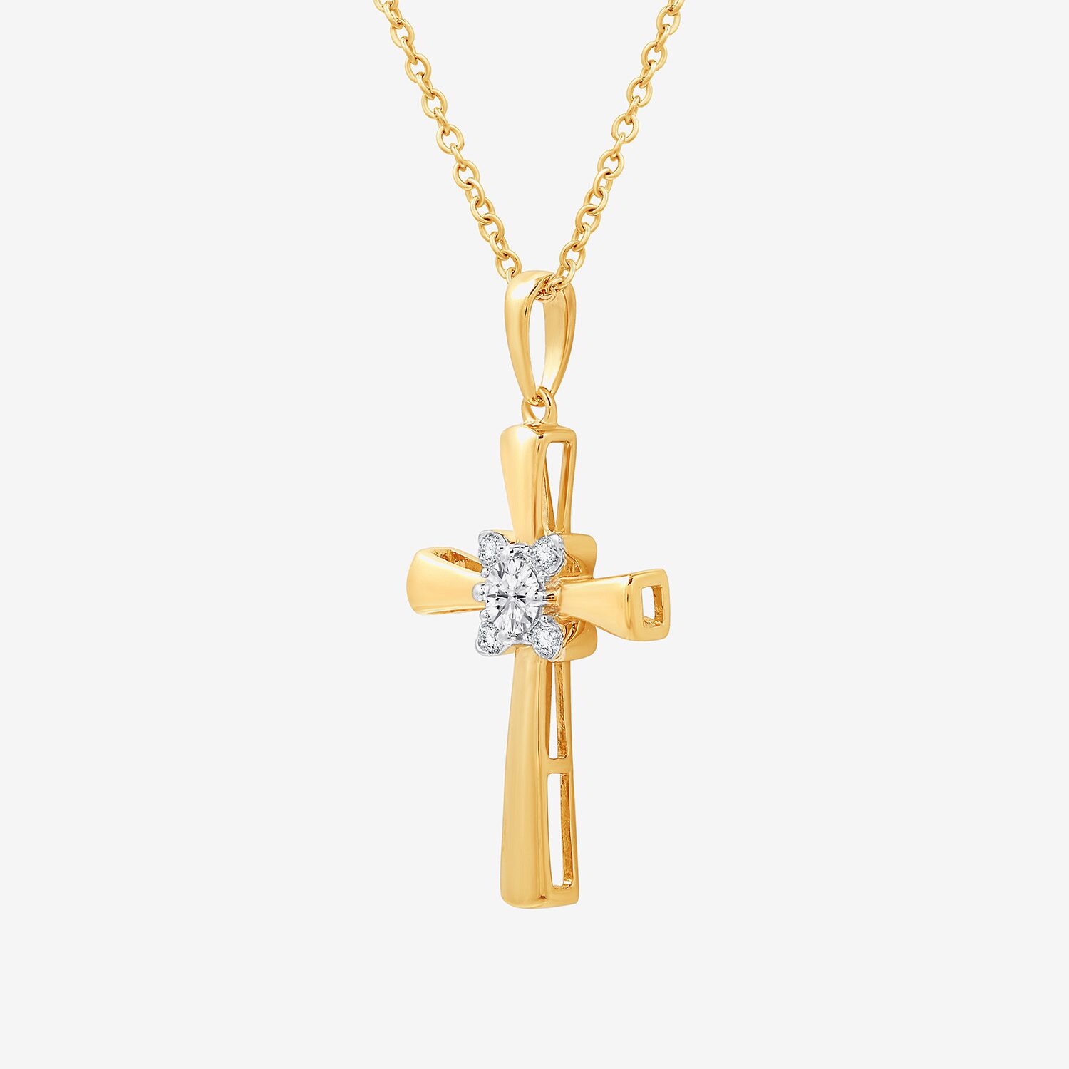 Cross (F / Si1-Si2) Womens 1/4 CT. T.W. Lab Grown White Diamond 14K Gold Over Brass Cross 18 Inch Pendant Necklace