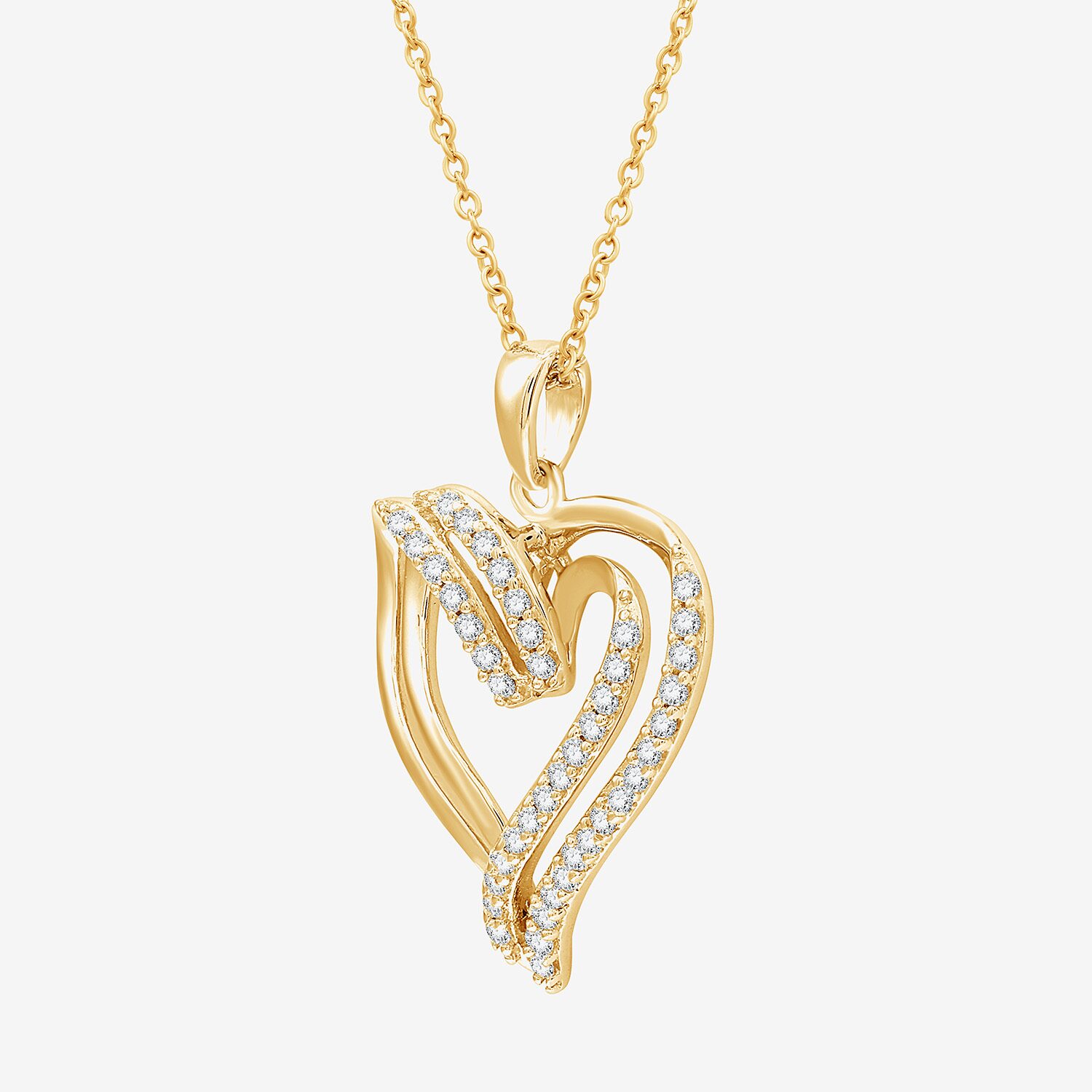 (F / Si1-Si2) Womens 1/4 CT. T.W. Lab Grown White Diamond 14K Gold Over Brass Heart 18 Inch Pendant Necklace