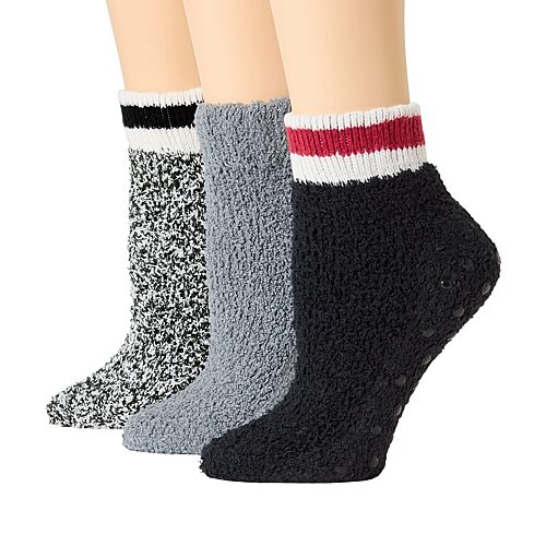 Licensed Properties Super Soft Cozy Womens Multi-pack 3 Pair Slipper Socks In Black