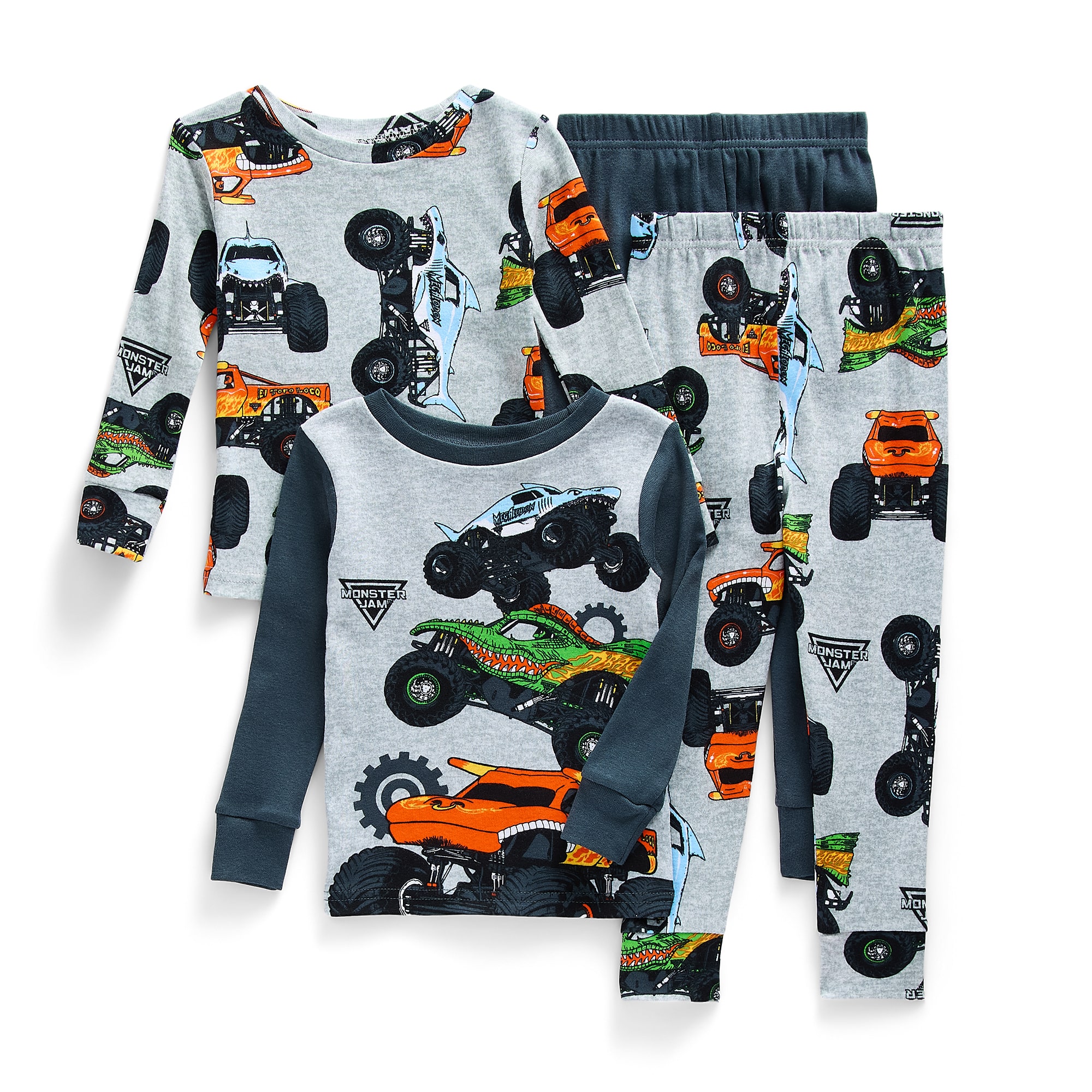 Toddler Boys Monster Jam Crew Neck Long Sleeve 4-pc. Pajama Set