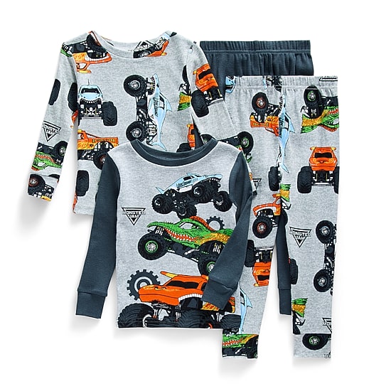Toddler Boys Monster Jam Crew Neck Long Sleeve 4-pc. Pajama Set