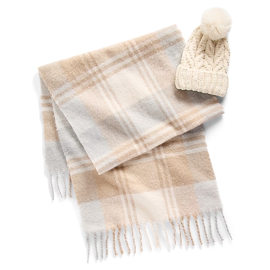 Mixit Chenille Beanie Plaid Muffler 1 Pair Cold Weather Set