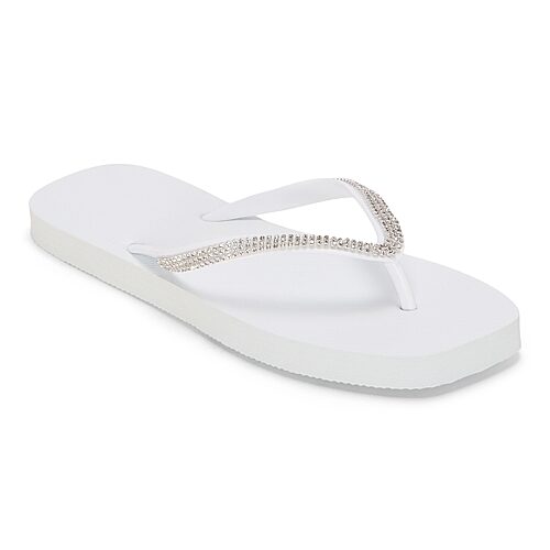 Mixit Womens Rhinestone Flip-flops In White