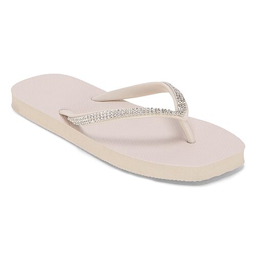 Mixit Womens Rhinestone Flip-flops In Beige