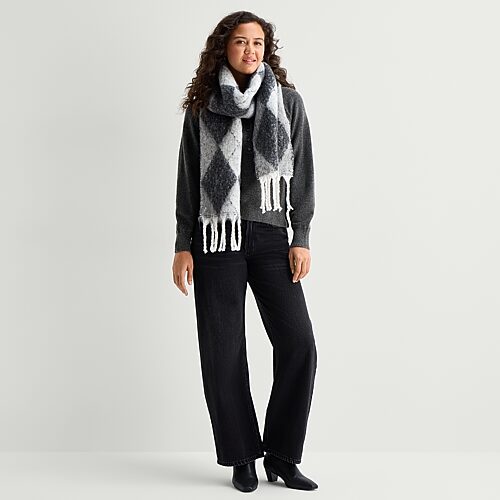 Ana Brushed Fashion\n Abstract Oblong Scarf In Gray