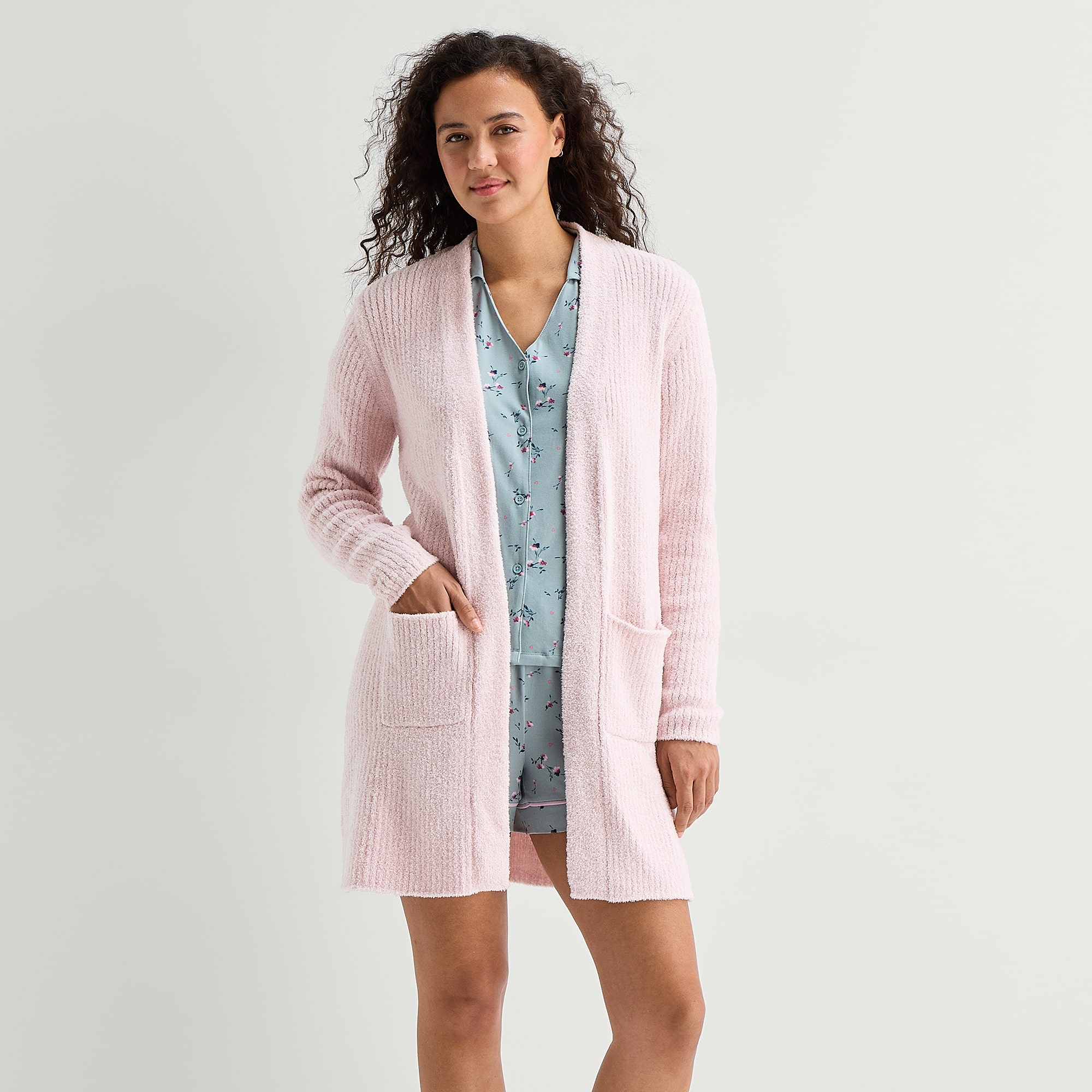Ambrielle Womens Mid Length Long Sleeve Robe
