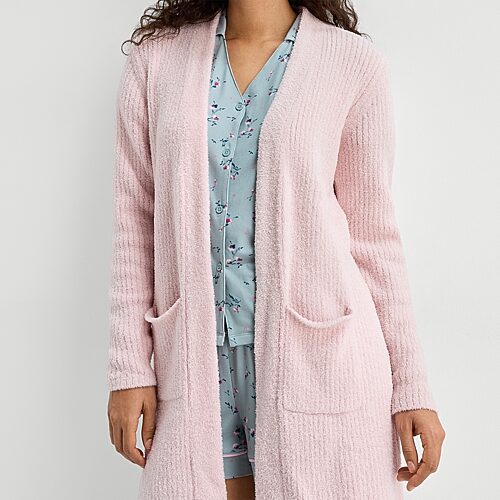 Ambrielle Womens Long Sleeve Mid Length Robe In Pink