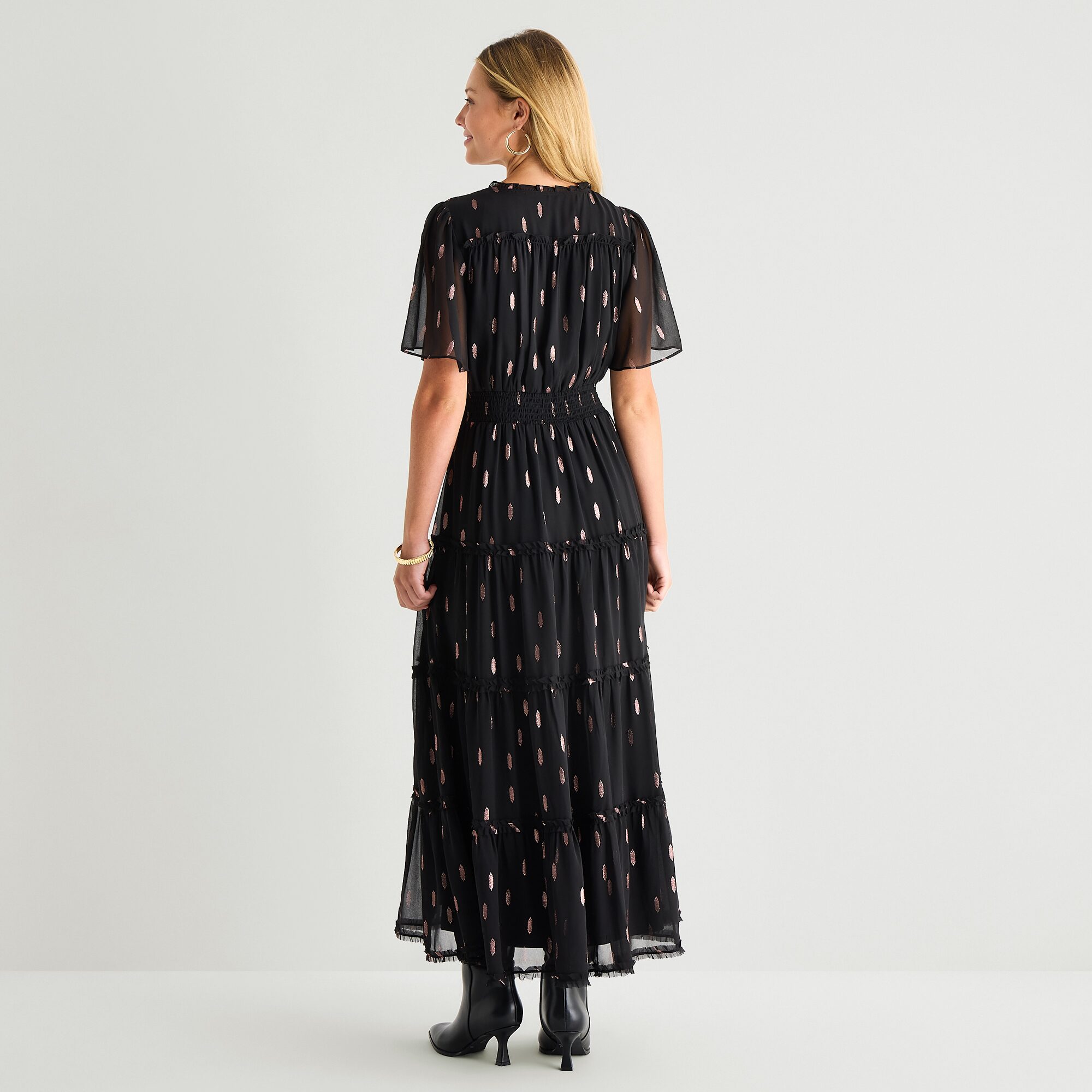 MSK Womens V Neck Short Sleeve Flutter Chiffon Maxi Dress