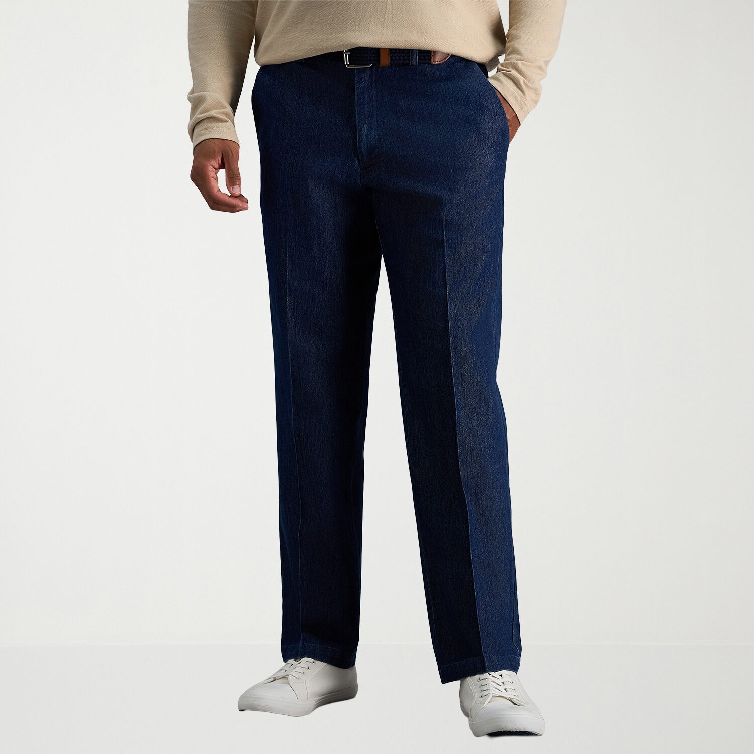 Haggar Stretch Denim Mens Classic Fit Flat Front Pant