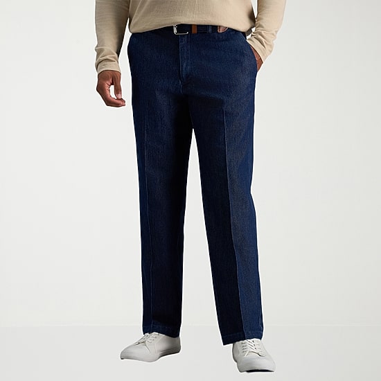Haggar Stretch Denim Mens Classic Fit Flat Front Pant