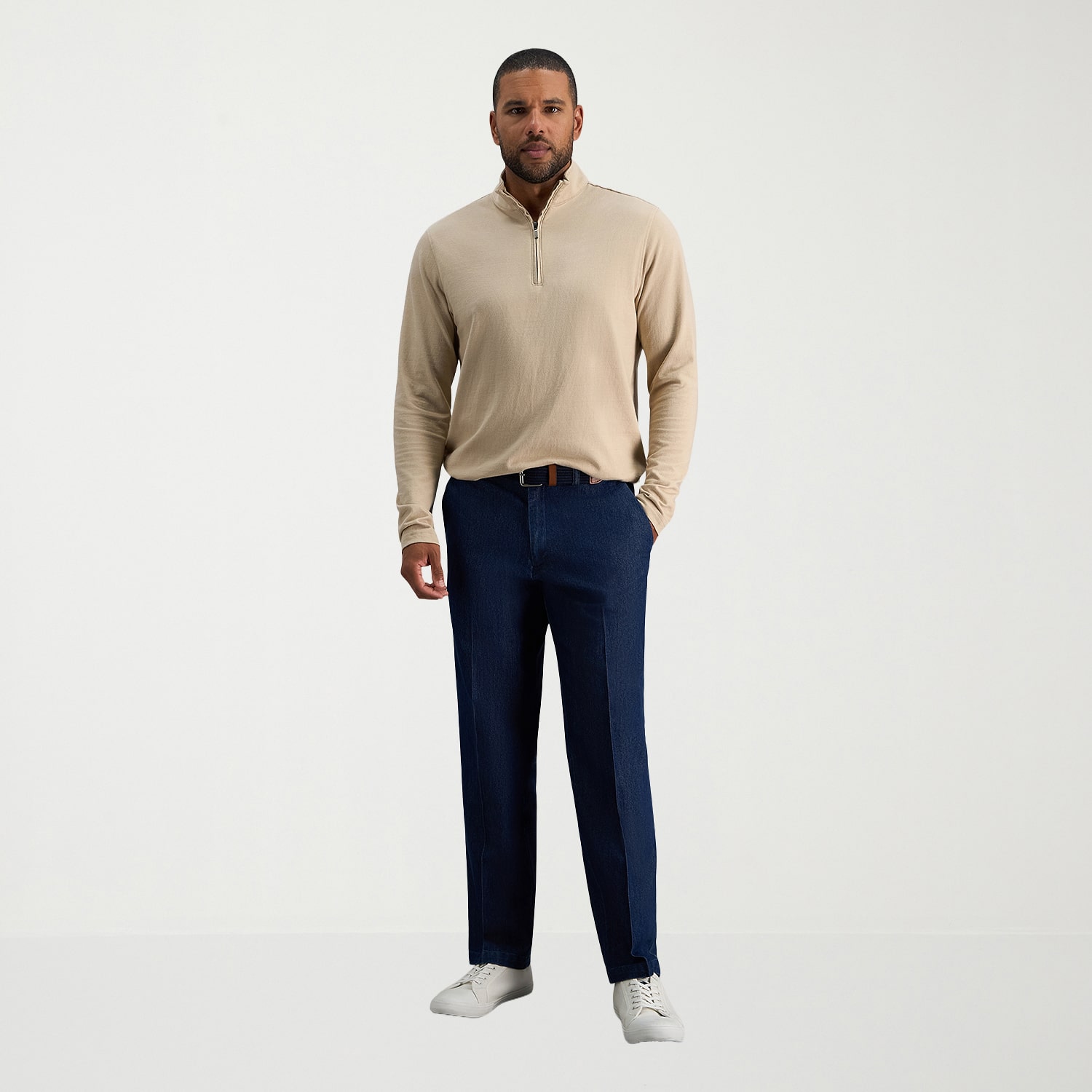 Haggar Stretch Denim Mens Classic Fit Flat Front Pant