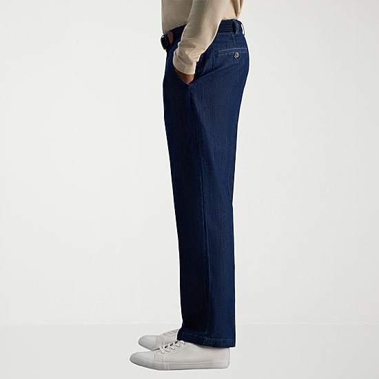 Haggar Stretch Denim Mens Classic Fit Flat Front Pant