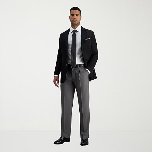 Haggar Premium Comfort Mens Cuffed Classic Fit Dress Pleated Pant 34 34 Silver