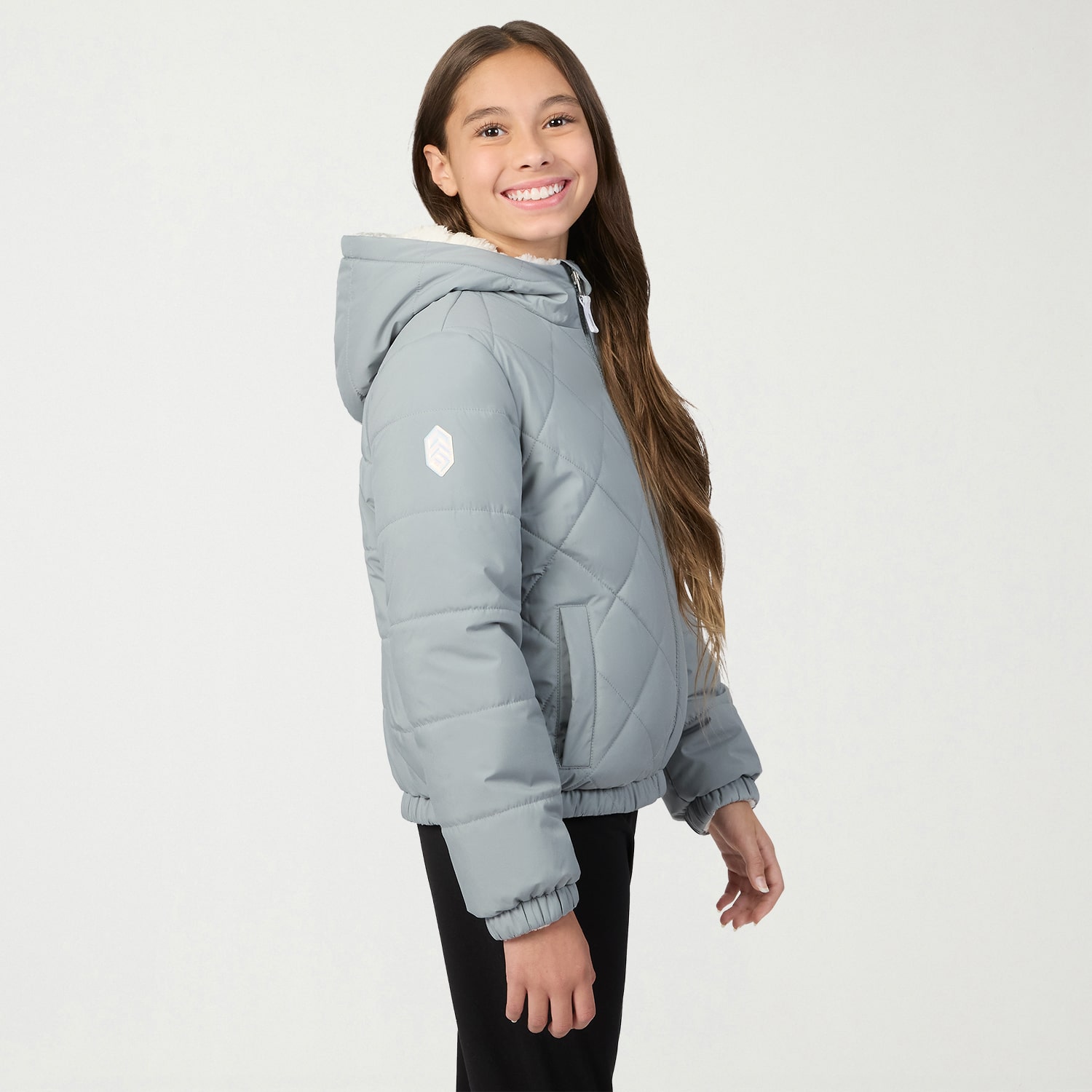 Free Country Big Kid Girls Hooded Reversible Midweight Quilted Jacket