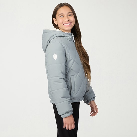 Free Country Big Kid Girls Hooded Reversible Midweight Quilted Jacket